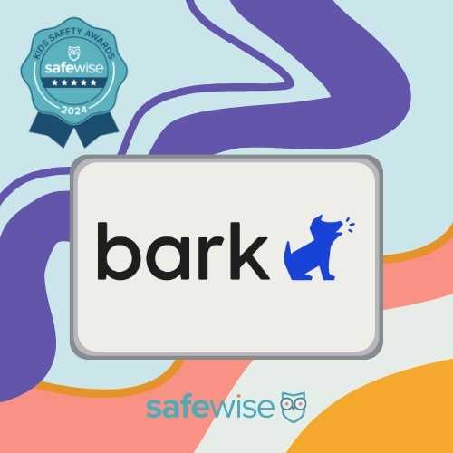 Bark logo and Safewise badge for winning their kids safety award 2024.