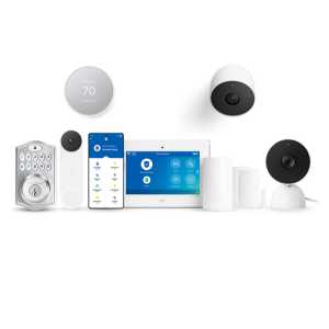 A compact version of ADT home security setup featuring multiple connected devices, including smart locks and motion sensors.