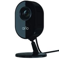 Black Arlo Essential Indoor security camera with privacy shield