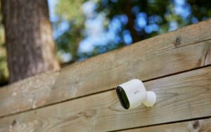 Arlo Pro 4 wireless security camera mounted outdoors.