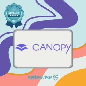 Canopy logo on background showing they are a winner for a Safewise kids safety award in 2024.