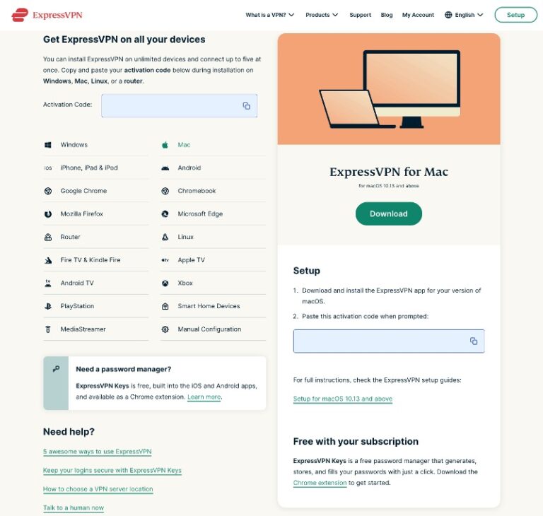 ExpressVPN account apps page
