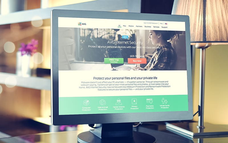Person looking at AVG internet security plans on computer screen