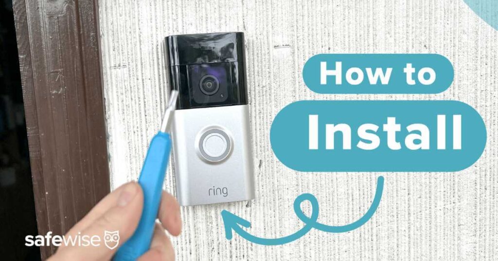 A person installing a Ring Battery Doorbell Plus on the exterior of a home.