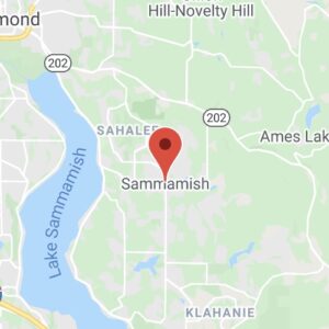 map with pin in location of Sammamish, Washington, the #1 safest city in Washington for 2025