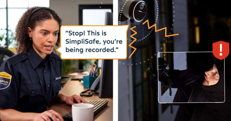 A SimpllSafe Active Guard talking to a potential burglar.
