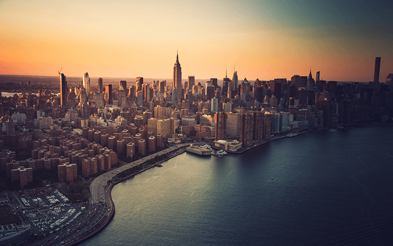 New York City skyline at sunset