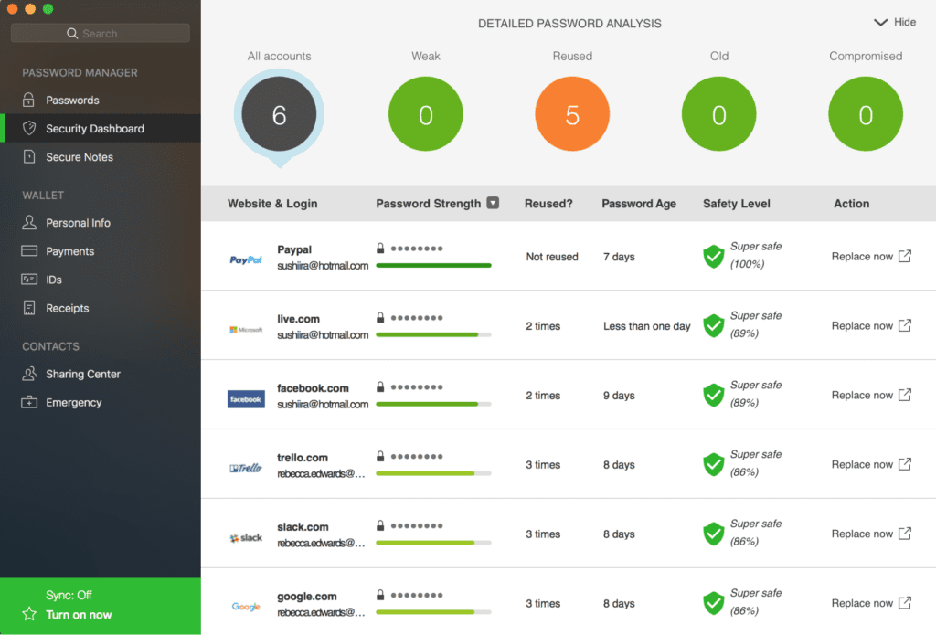 screenshot of dashlane dashboard