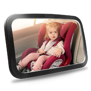 The Shynerk baby car mirror, a low-tech visual reminder for rear-facing car seats.