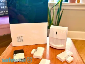 A look at some of the Abode products we included in the SafeWise Smart Security Kit Bundle: Smart Security Hub, Mini door/Window Sensors, Motion Sensor, Keyfob