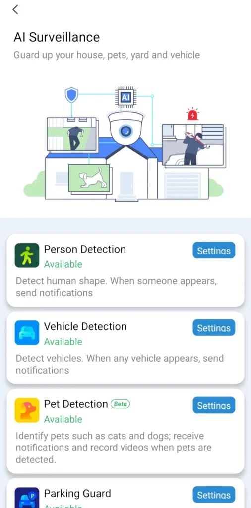 Aosu app AI surveillance settings