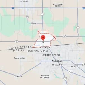 Map of Calexico, California, one of the safest cities in 2025, showing its location.