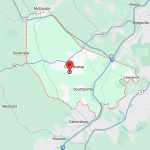 Map of Cecil Township, Pennsylvania, one of the safest cities in 2025, showing its location.