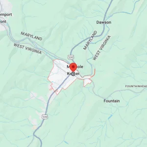 Map of Keyser, West Virginia, one of the safest cities in 2025, showing its location.