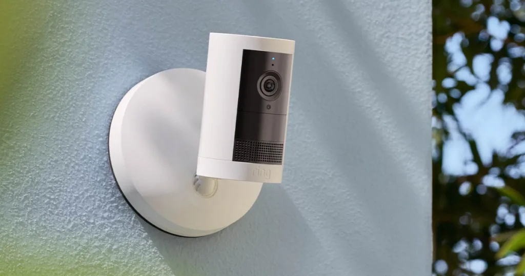 Ring's new Outdoor Cam Plus mounted on a wall.