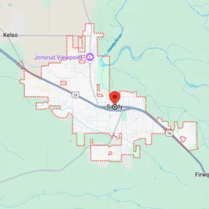 Map of Sandy, Oregon, one of the safest cities in 2025, showing its location.