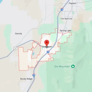 Map of Santaquin, Utah, one of the safest cities in 2025, showing its location.
