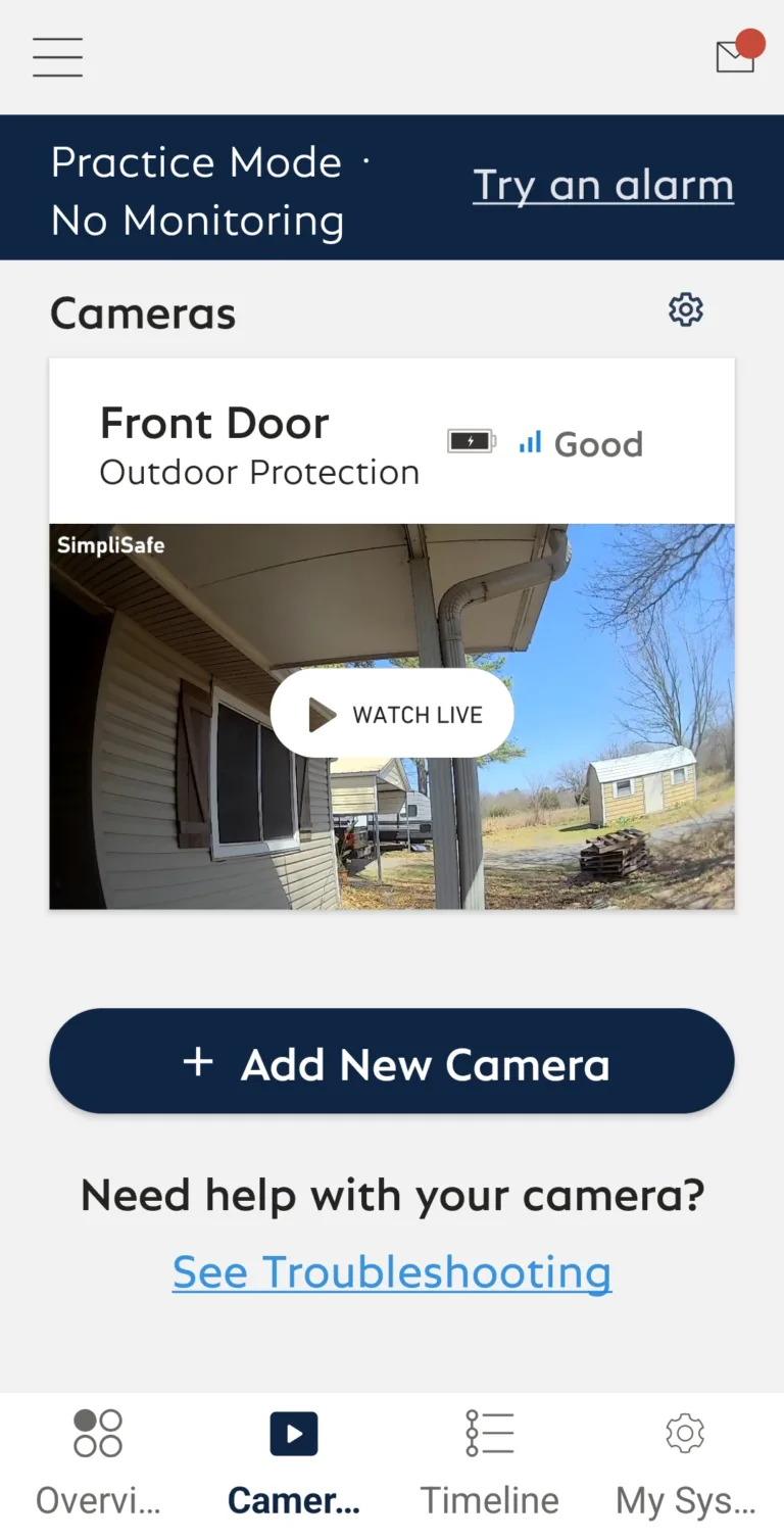 SimpliSafe app view of outdoor camera