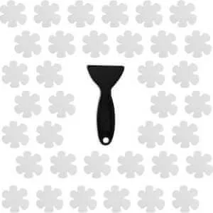 Flower-shaped anti-slip bathtub stickers and tool to make them easier to apply. Learn more and get pricing on Amazon.