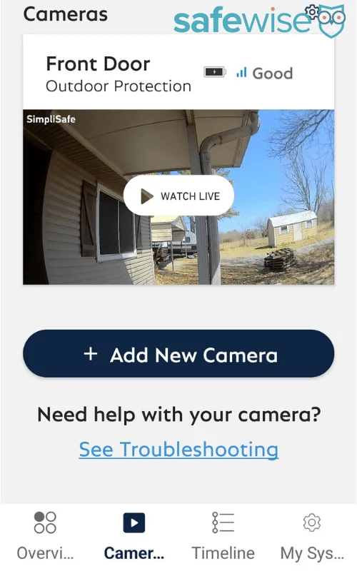 Screenshot of the SimpliSafe App camera view.
