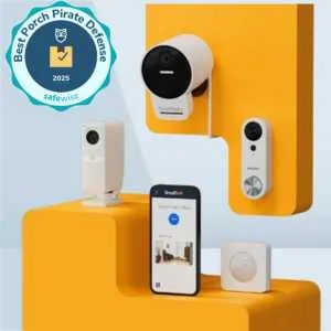 SimpliSafe's Active Guard Outdoor Monitoring equipment, including cameras, a motion sensor and the app is SafeWise's pick for the Best Porch Pirate Defense in 2025.