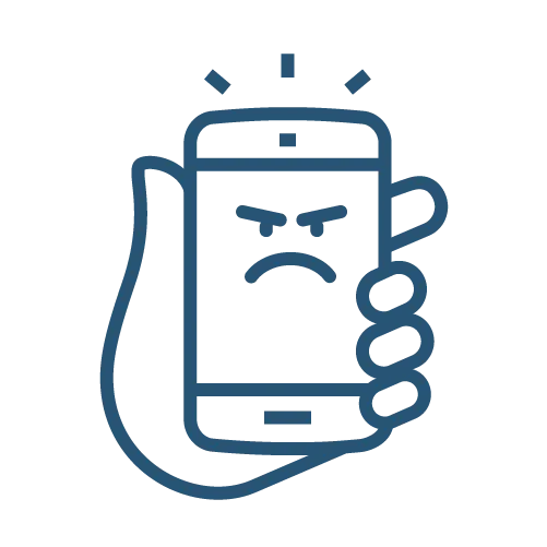 icon of cellphone with mean face to represent cyberbullying