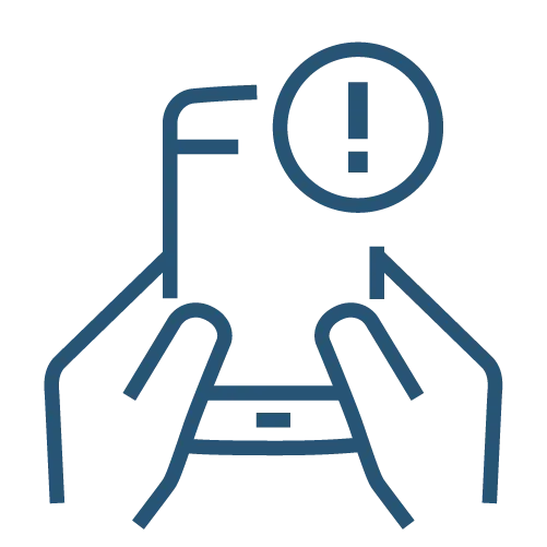 icon of hands holding a cellphone with an exclamation point to represent inappropriate content on the internet