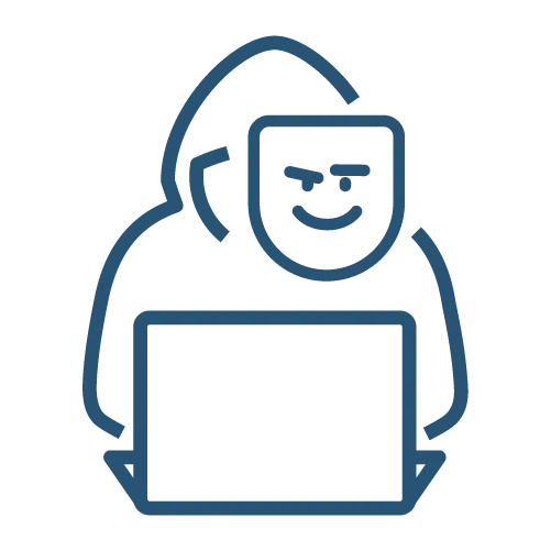 icon of person in hoodie with a laptop wearing a mask to represent online predators