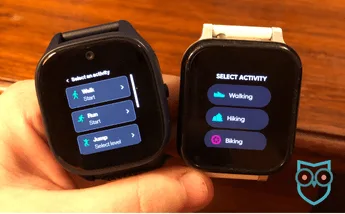 Activity trackers of the Verizon Gizmo Watch 3 vs Gabb Watch 3e shown side by side