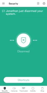 The disarming screen on the Vivint app.