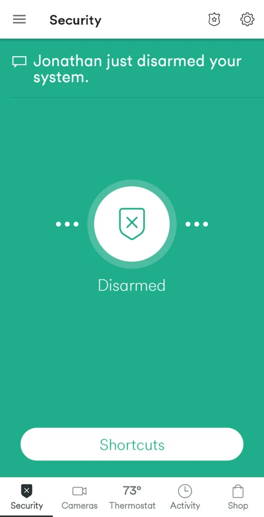 The disarming screen on the Vivint app.