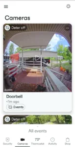 App view of Vivint cameras.