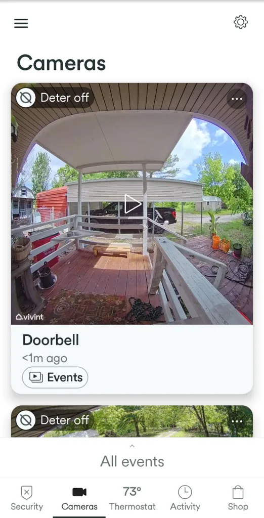 App view of Vivint cameras.
