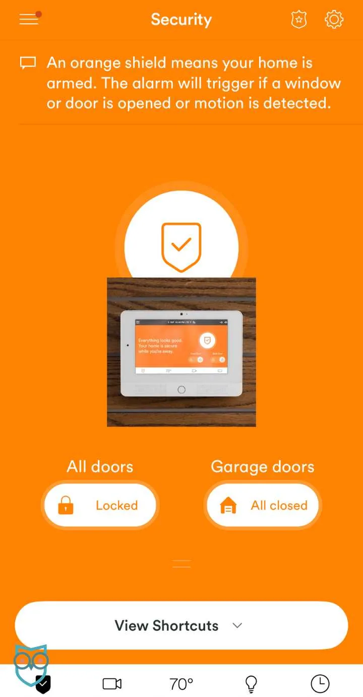 Armed screen in Vivint app.