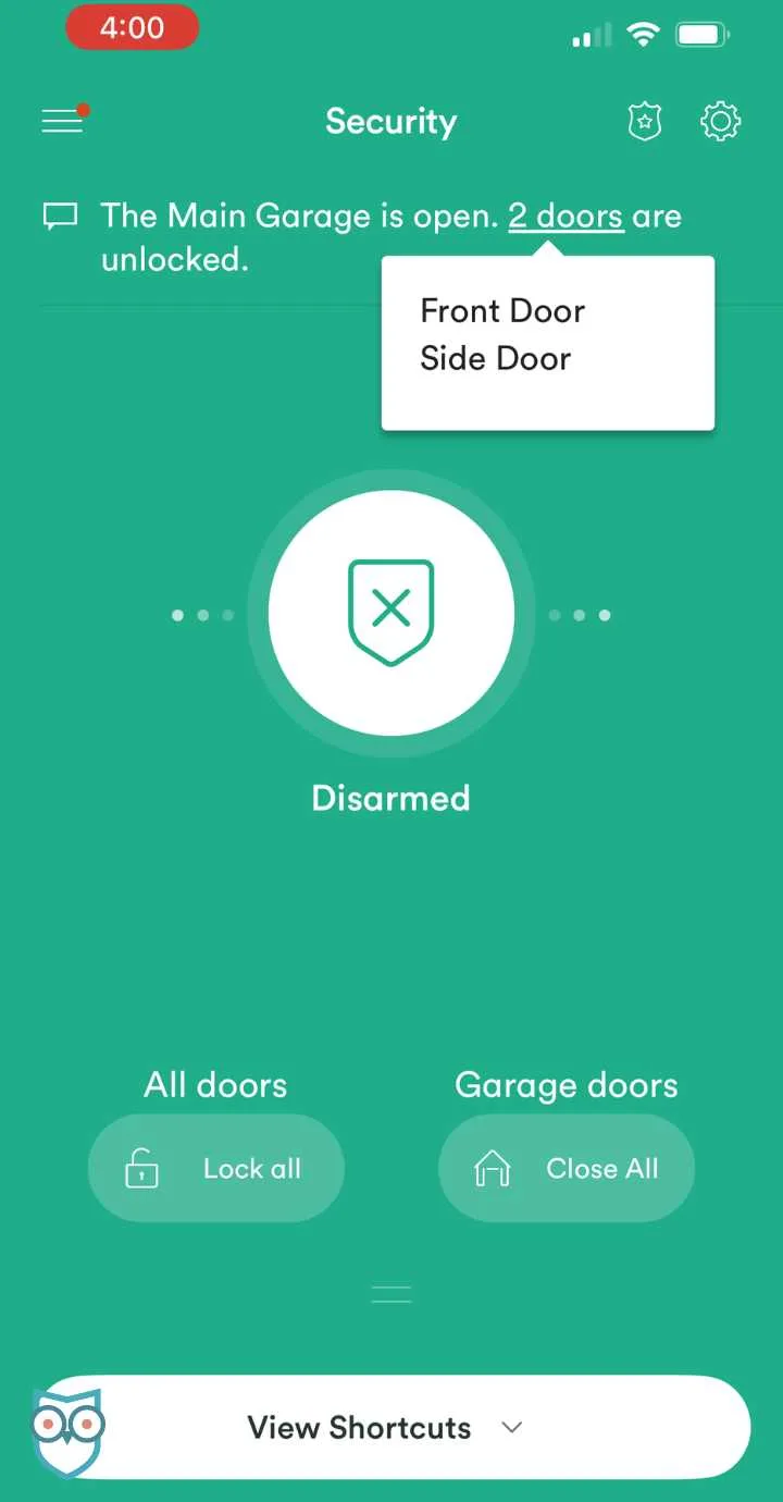 Disarmed screen in Vivint app.