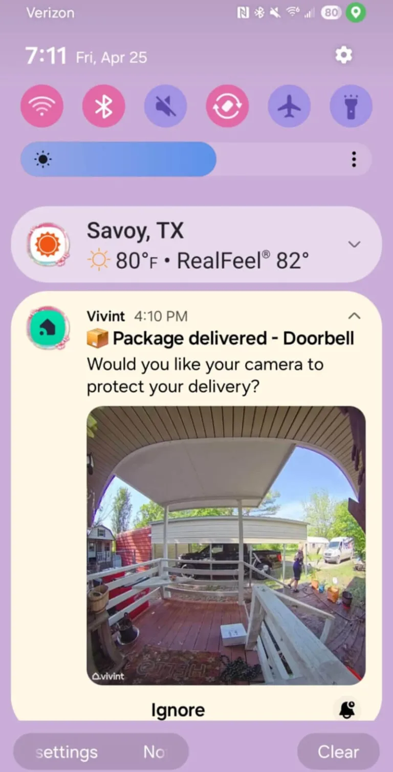 Vivint doorbell package notification